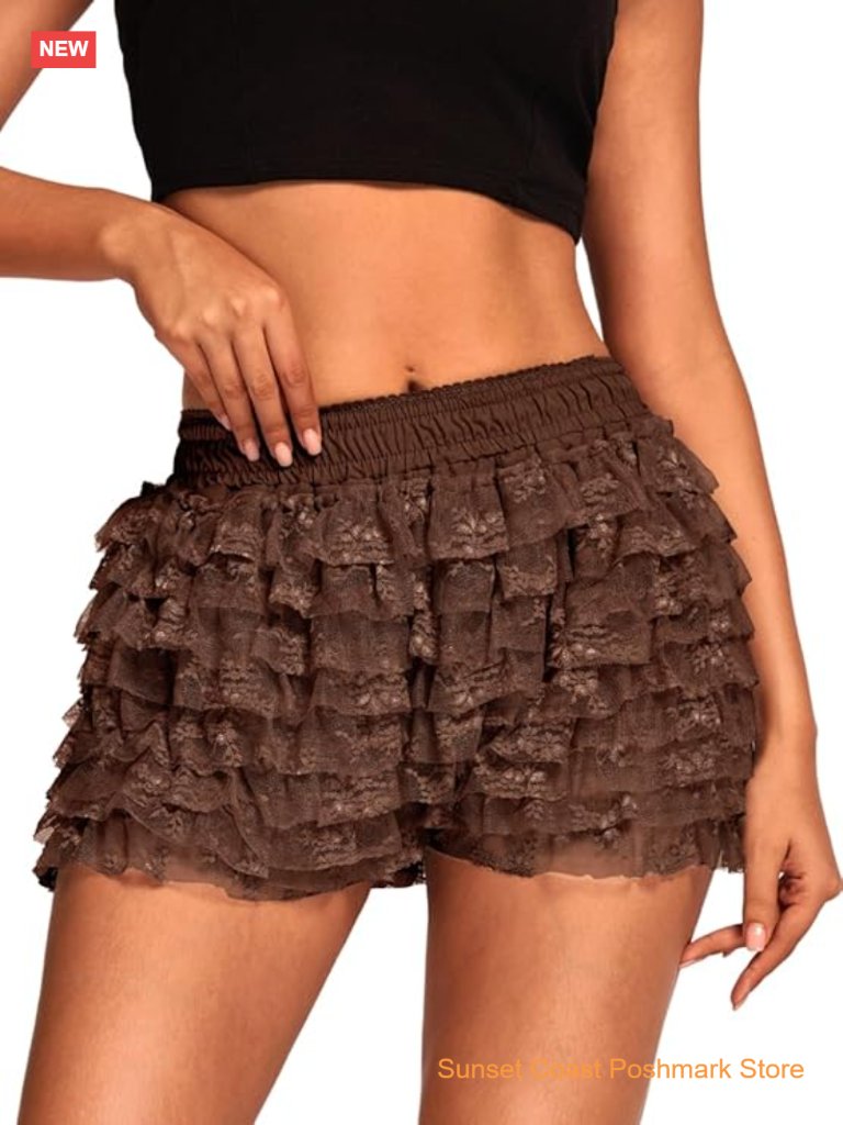 High Waisted Ruffle Shorts Cute Lace Layered Bloomers Going Out Mini Bloomers